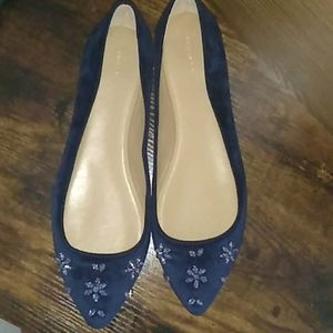 Ann Taylor midnight blue velvet jeweled flats